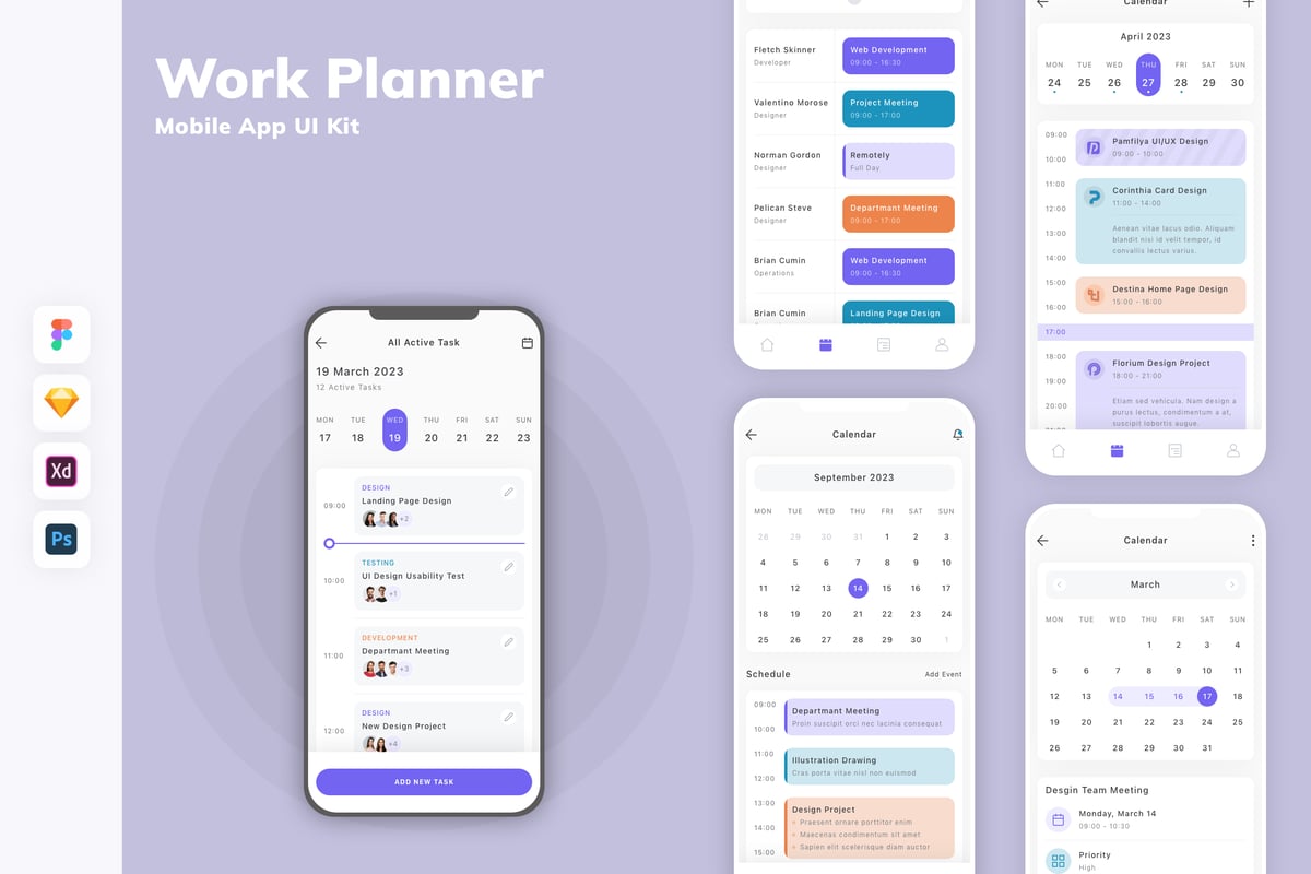 工作计划者移动应用APP UI KIT (SKETCH,FIG,XD,PSD)