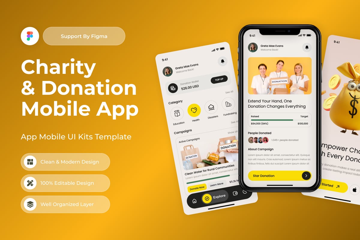 慈善与捐赠移动应用APP UI KIT (FIG)