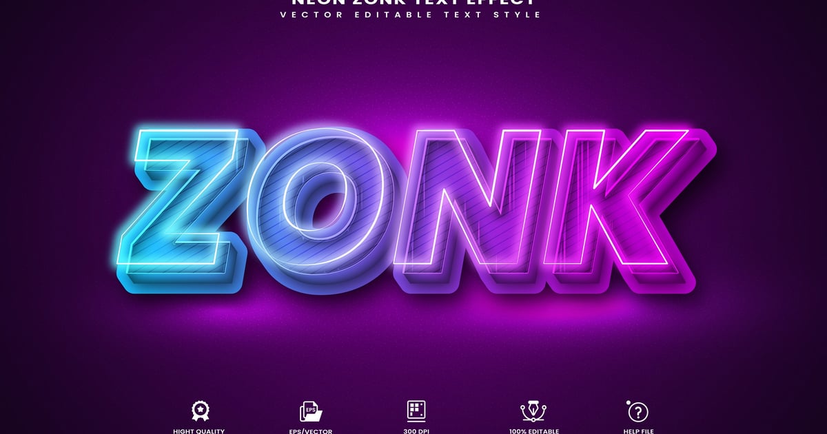 3d 霓虹灯 Zonk 可编辑矢量文本效果