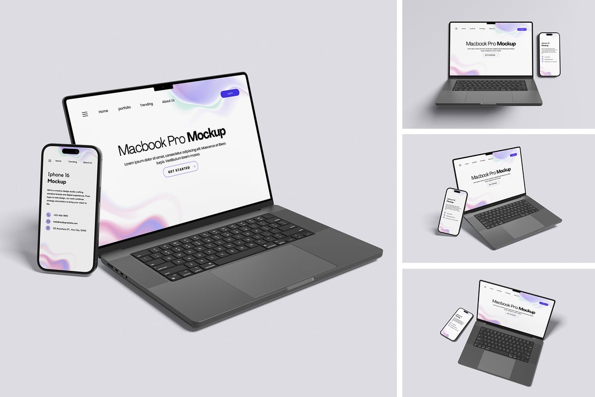MacBook Pro笔记本和iPhone手机模型样机 (PSD,PDF)