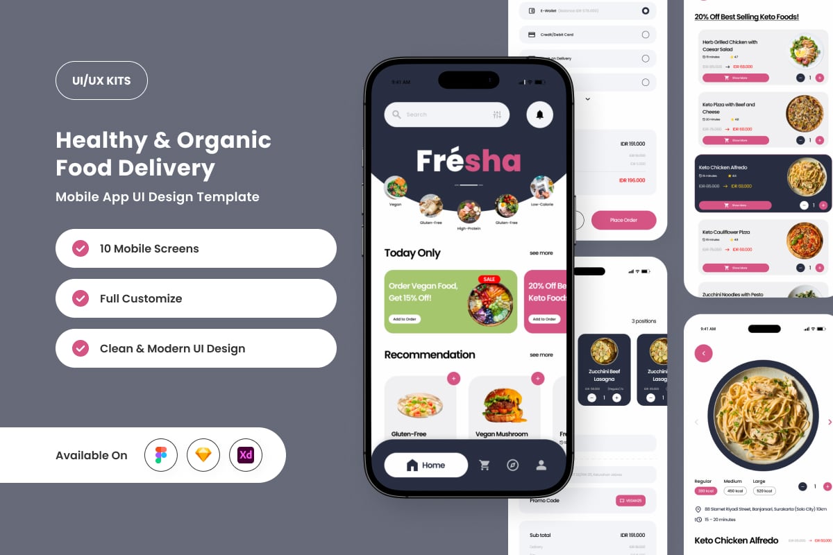 基于植物的食品应用APP UI KIT (FIG,SKETCH,XD)