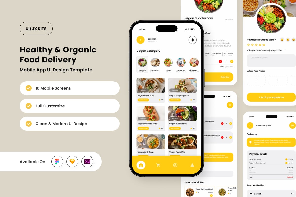 智能健康食品应用APP UI KIT (FIG,SKETCH,XD)