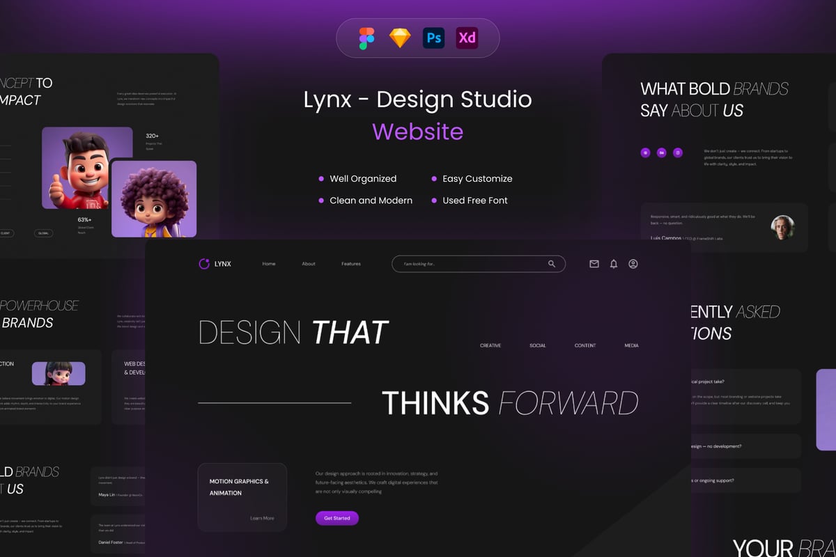 设计工作室网站网页模板 (FIG,PSD,SKETCH,XD)