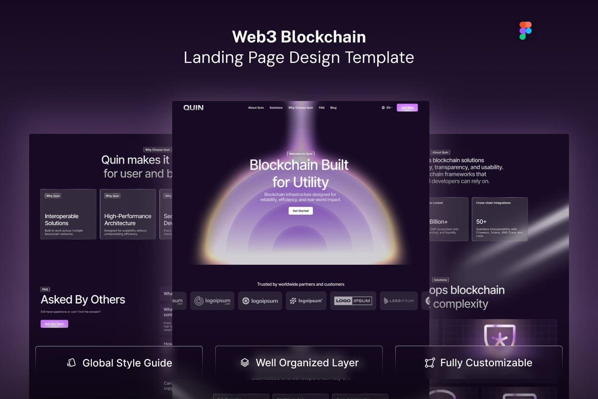 Web3区块链深色未来派着陆页网页UI模板 (FIG)