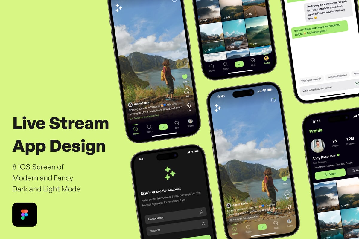 实时流媒体应用APP UI KIT (FIG)