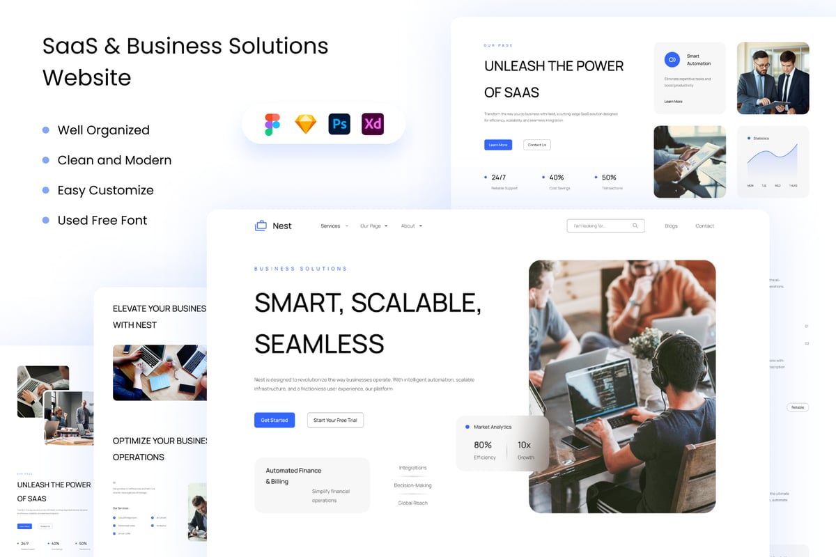SaaS＆商业解决方案网站UI模板 (FIG,PSD,SKETCH,XD)