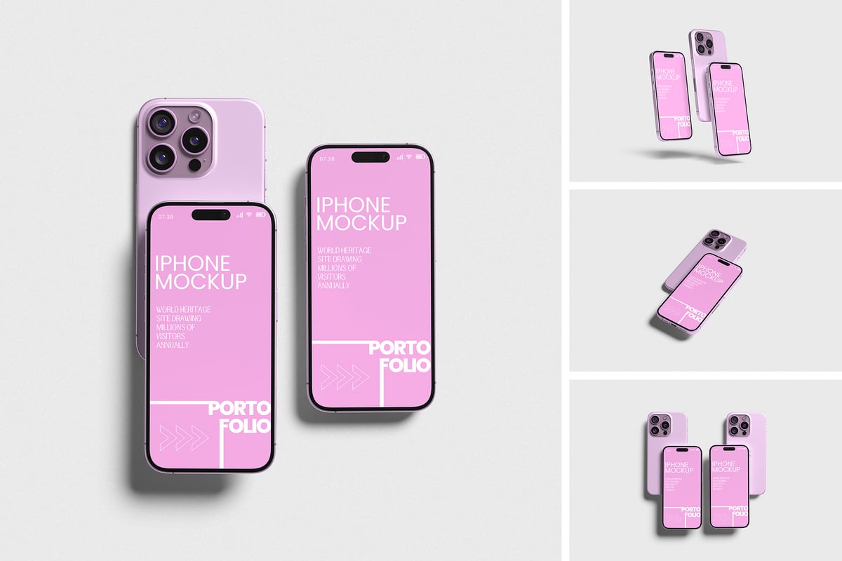 iPhone 16 Pro手机模型样机 (PSD,PDF)