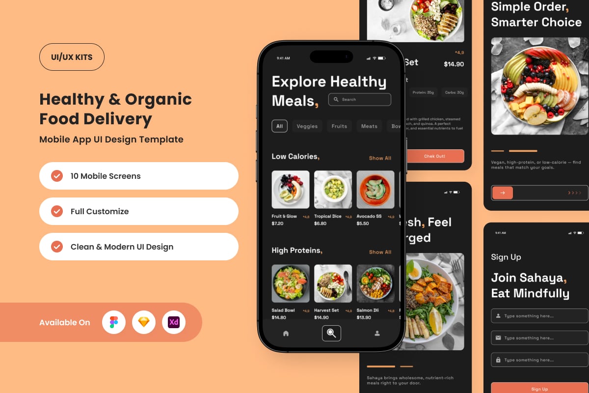饮食计划应用APP UI KIT (FIG,SKETCH,XD)