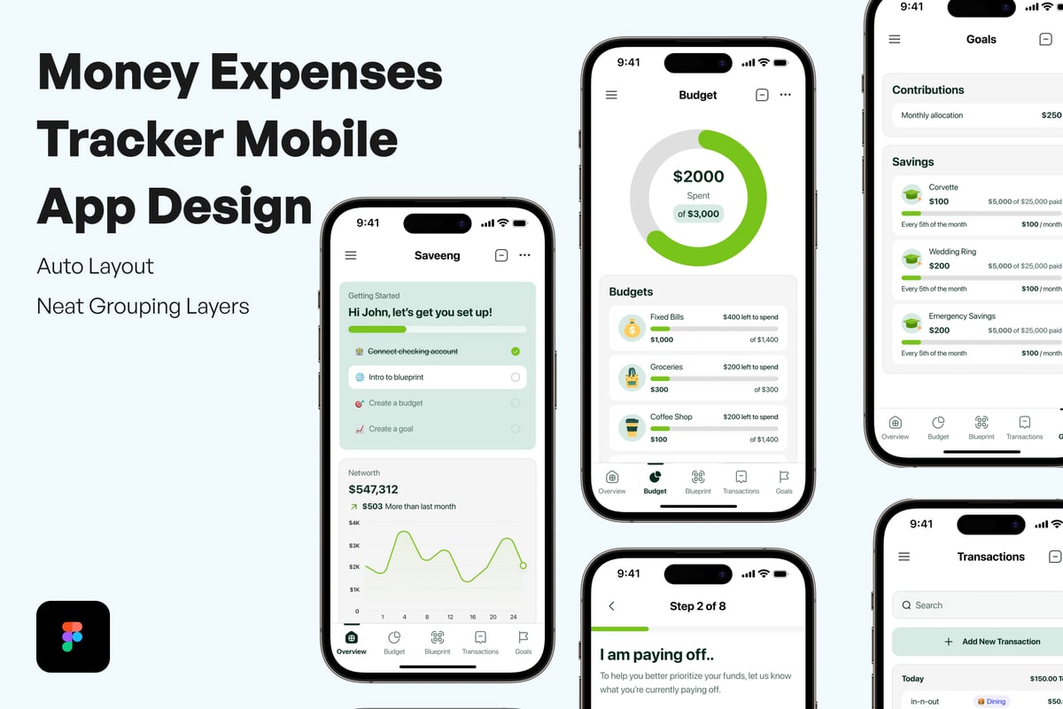 货币费用跟踪器移动应用APP UI KIT (FIG)