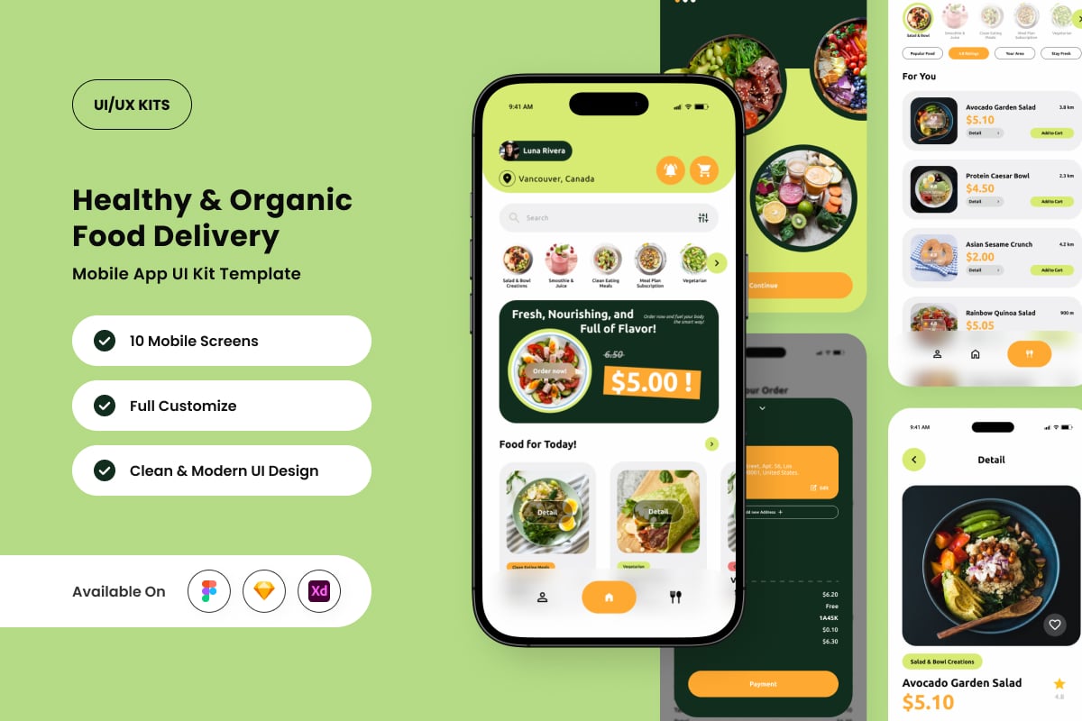 绿色生活食品应用APP UI KIT (FIG,SKETCH,XD)