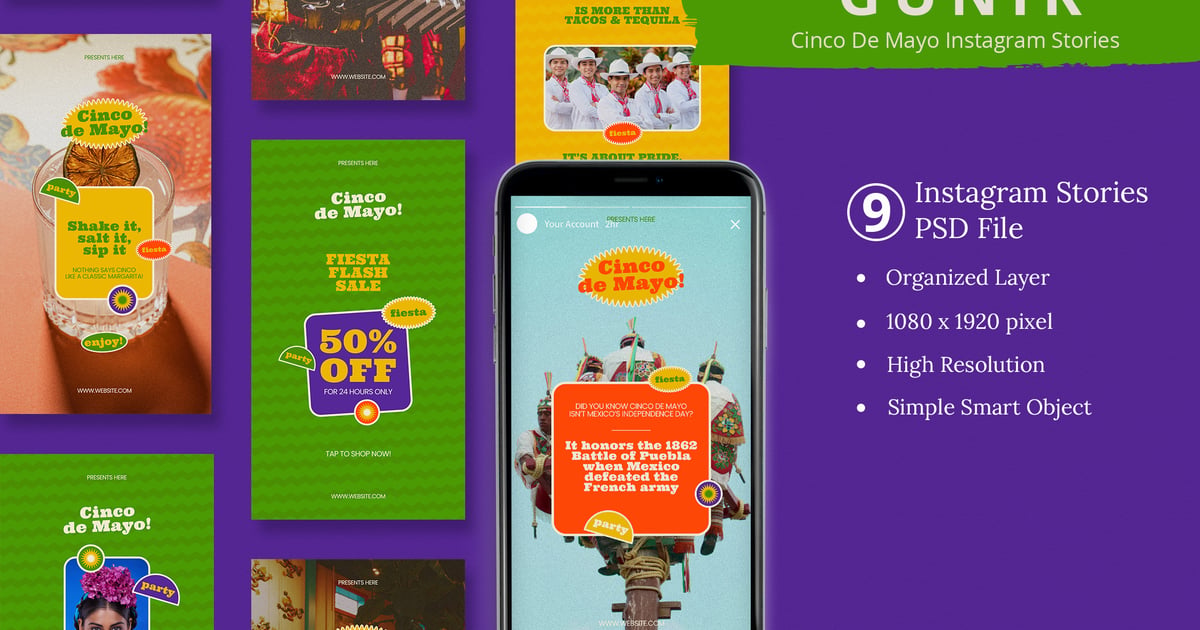 Gunik – Cinco De Mayo Instagram 故事和 Canva Temp