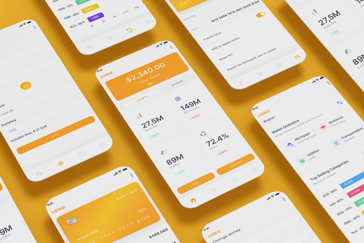 银行，金融服务，货币和付款应用APP UI KIT (FIG,SVG,SKETCH)