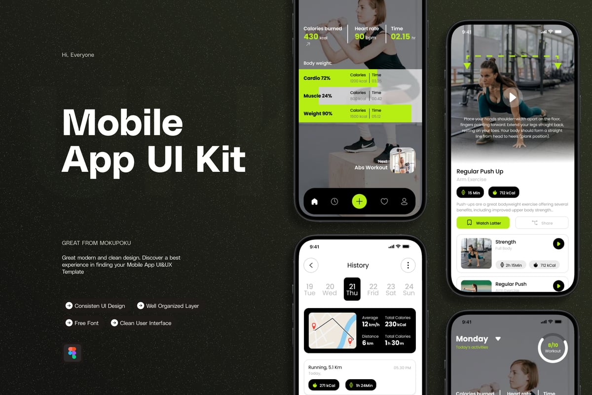 运动追踪器 - 移动应用APP UI KIT (FIG)