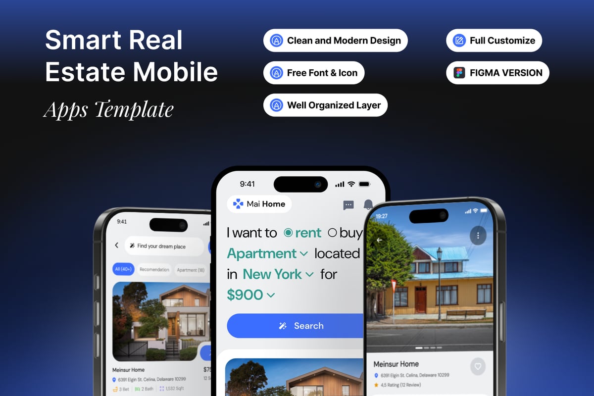 智能房地产移动 - 应用APP UI KIT (FIG)