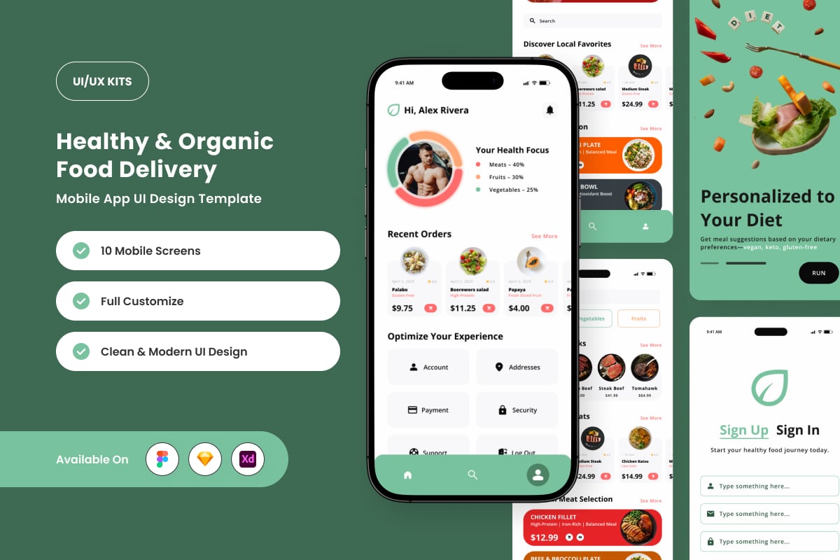 健康食品应用APP UI KIT (FIG,SKETCH,XD)