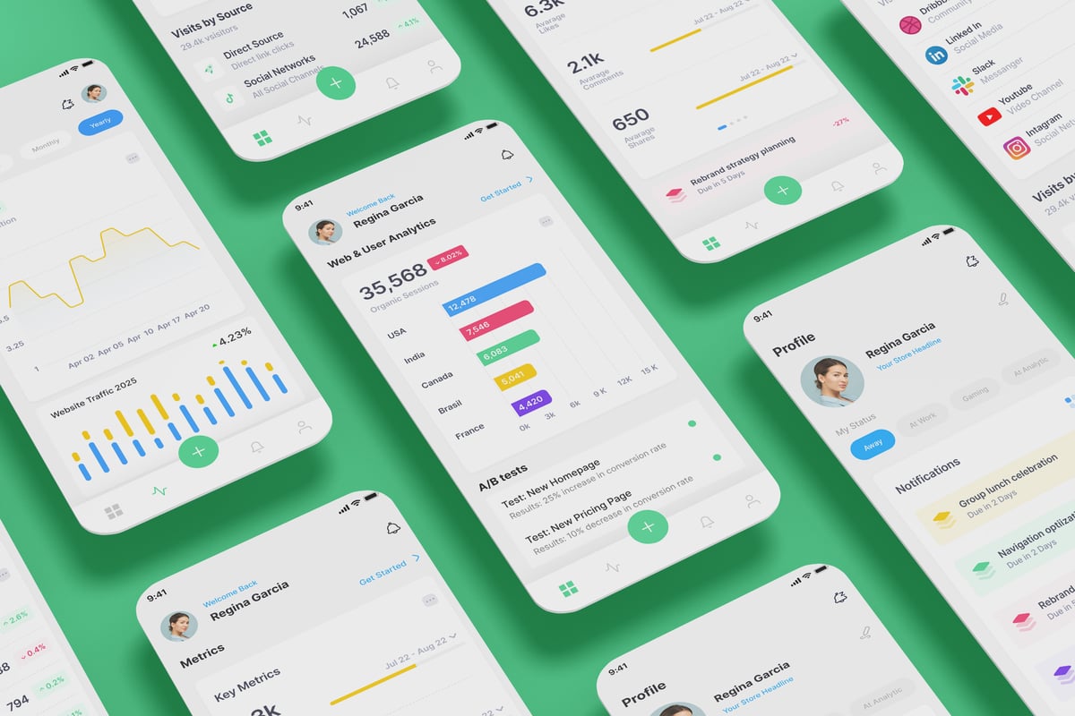 网络和用户分析，数据在线流量，SEO应用APP UI KIT (FIG,SVG)