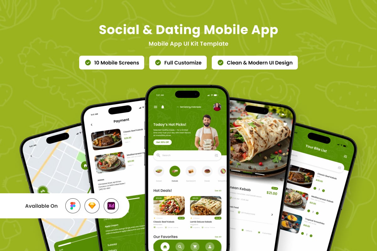 基于植物的送货应用APP UI KIT (FIG,SKETCH,XD)