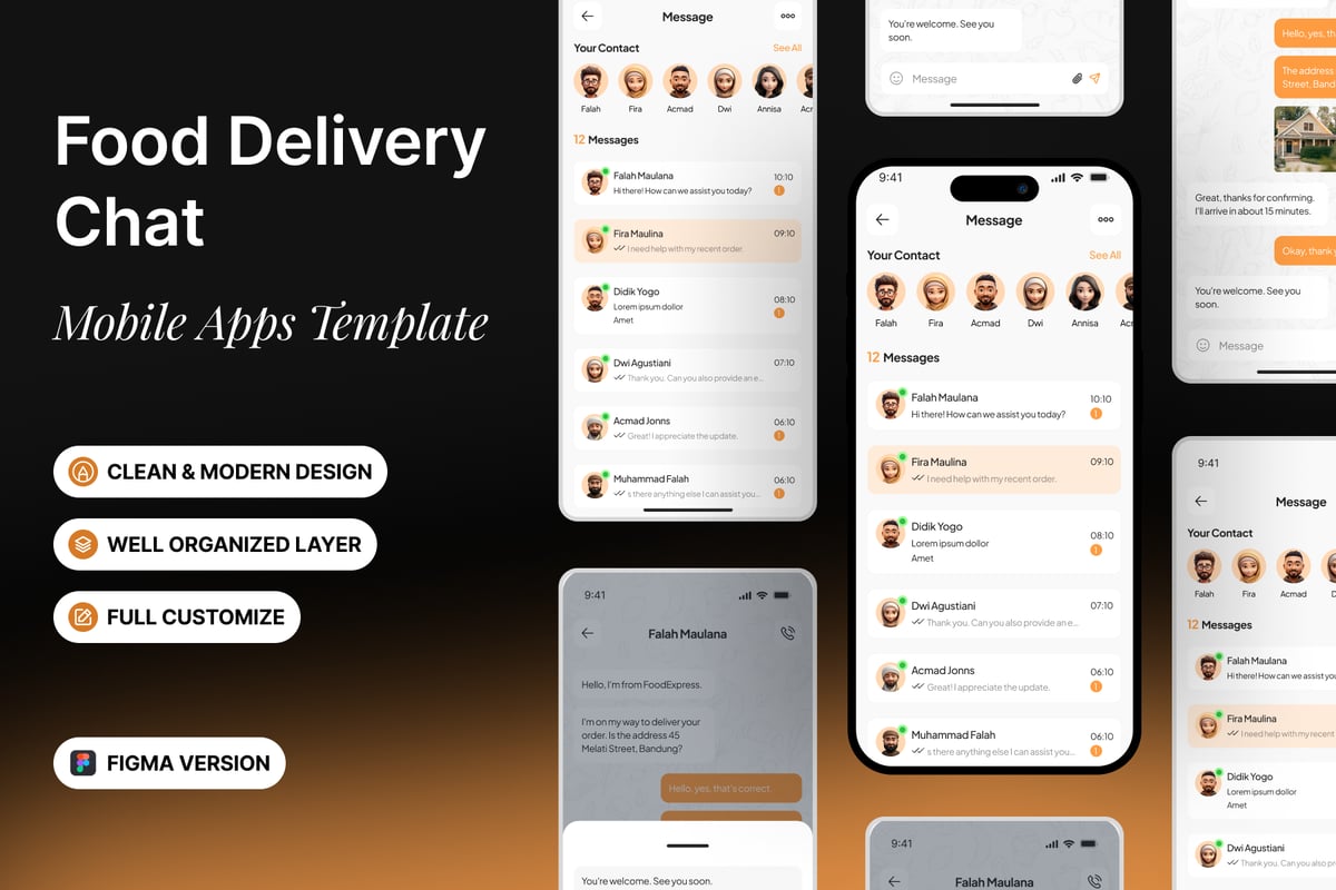 食物交货聊天 - 移动应用APP UI KIT (FIG)
