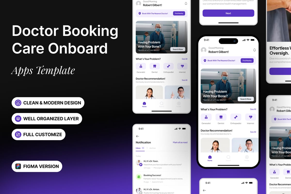医生预订护理 - 移动应用APP UI KIT (FIG)