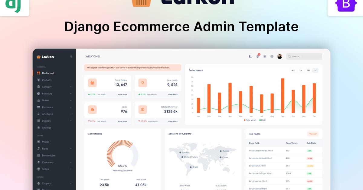 Larkon – Django 电子商务管理仪表板模板