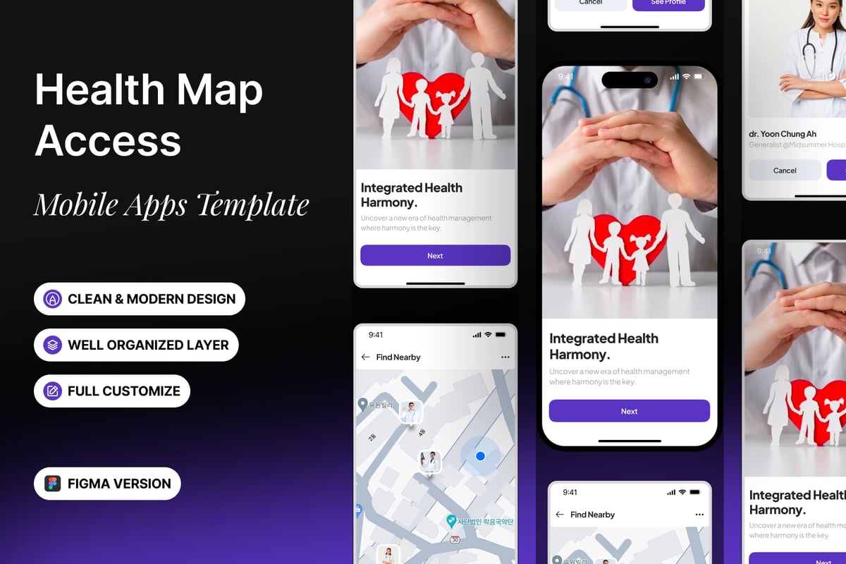 健康地图访问 - 移动应用APP UI KIT (FIG)