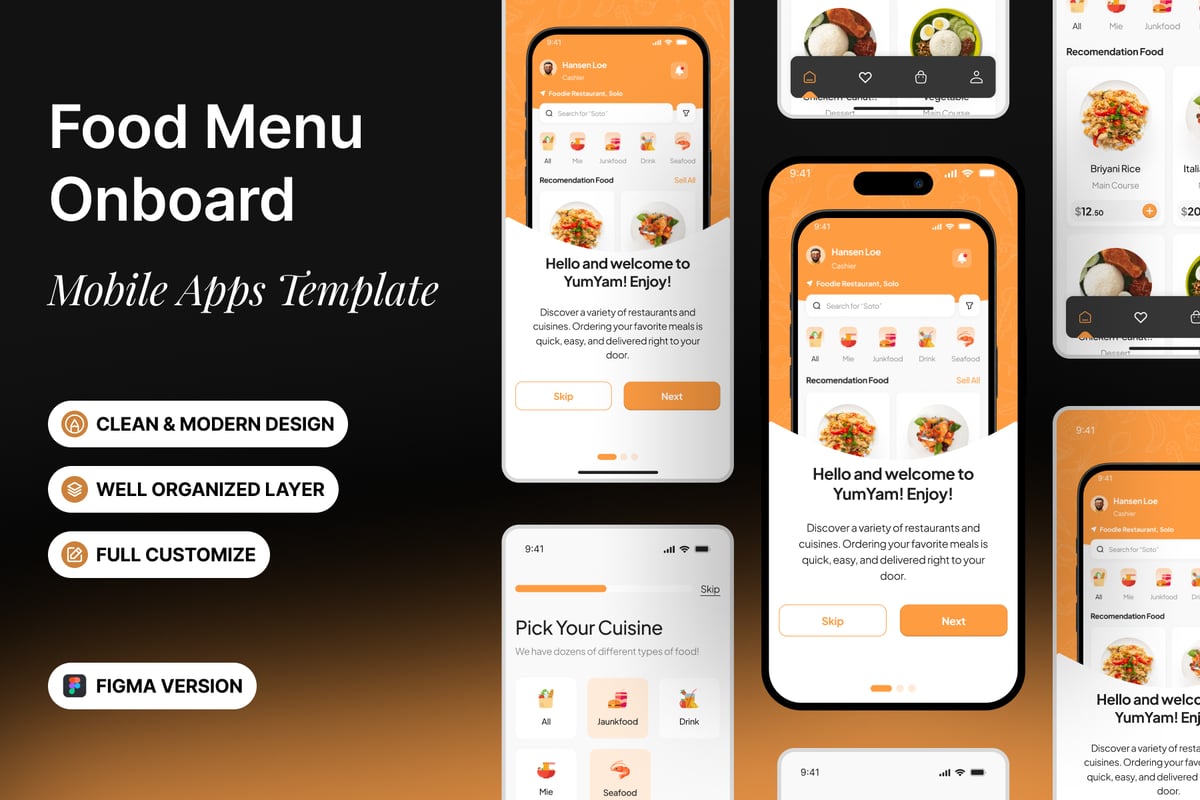 点餐App用户引导界面模板 APP UI KIT (FIG)