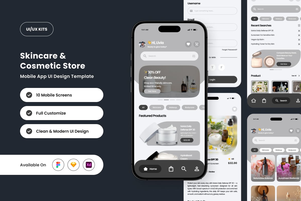 护肤应用APP UI KIT (FIG,XD,SKETCH)