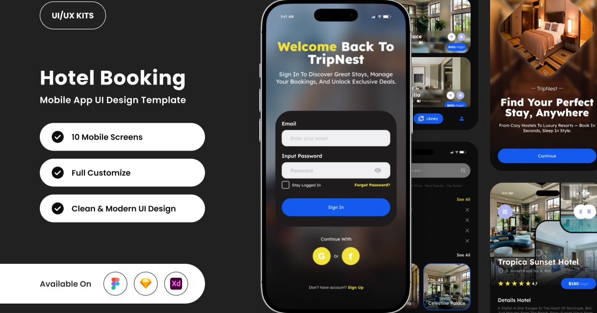 Tripnest – 酒店预订应用设计模板