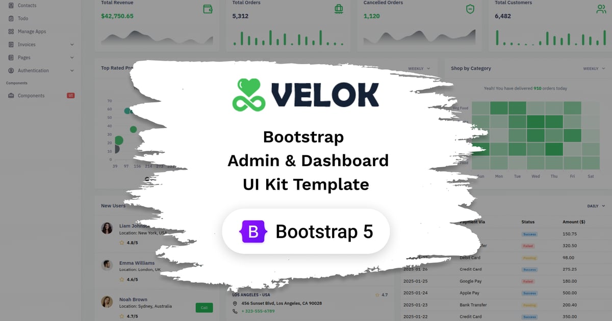 Velok – Bootstrap 管理仪表板 UI 套件模板