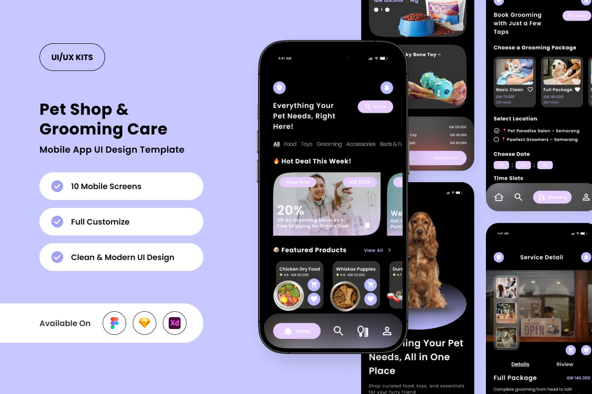宠物美容和零售应用APP UI KIT (FIG,SKETCH,XD)