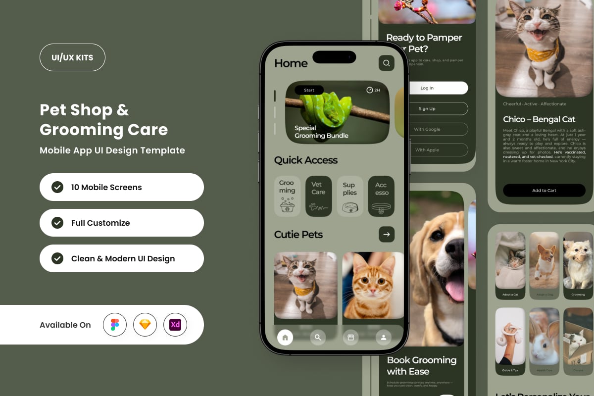 宠物美容和商店应用APP UI KIT (FIG,SKETCH,XD)