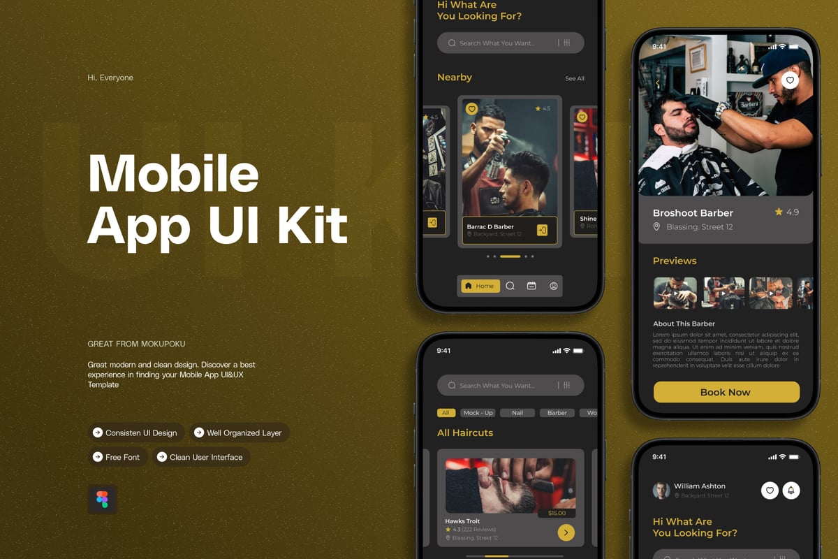 皇家理发师 - 移动应用APP UI KIT (FIG)