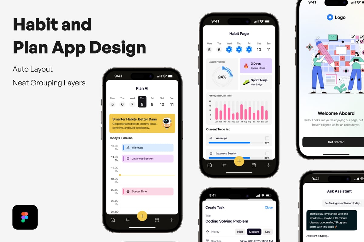 习惯和计划应用APP UI KIT (FIG)