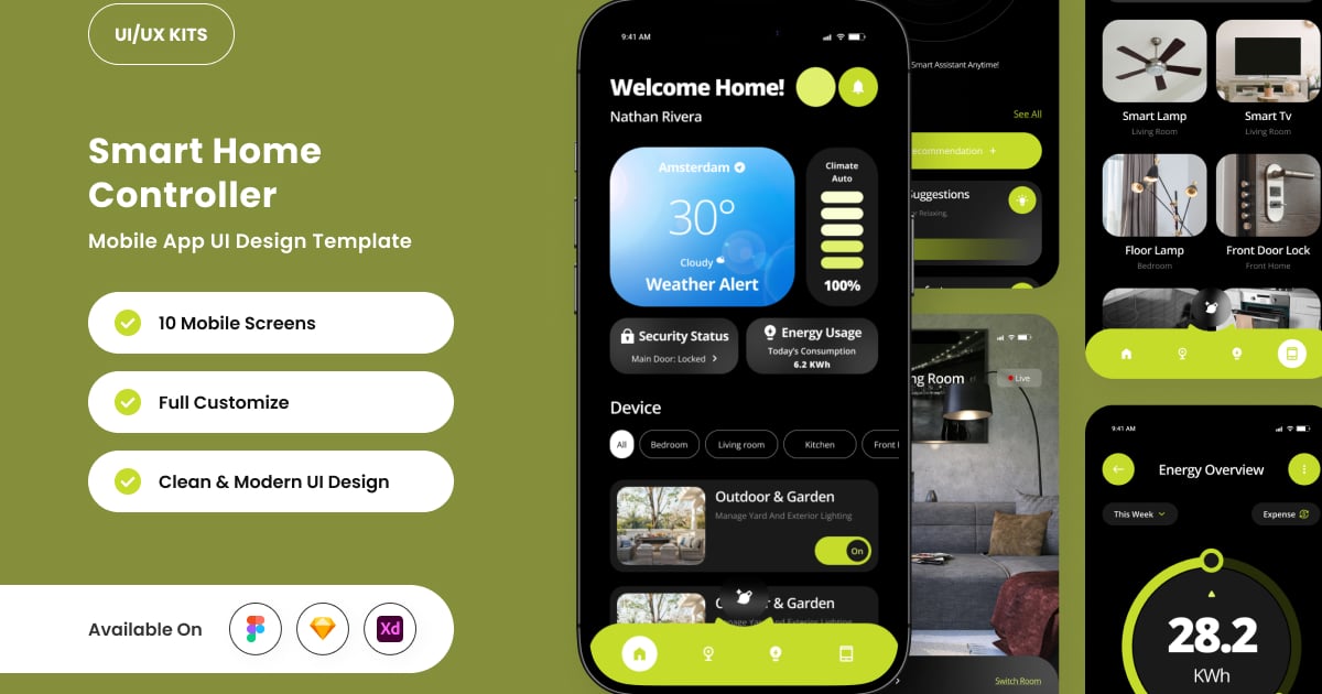 Homexa — 适用于现代家居控制的智能家居应用程序用户界面