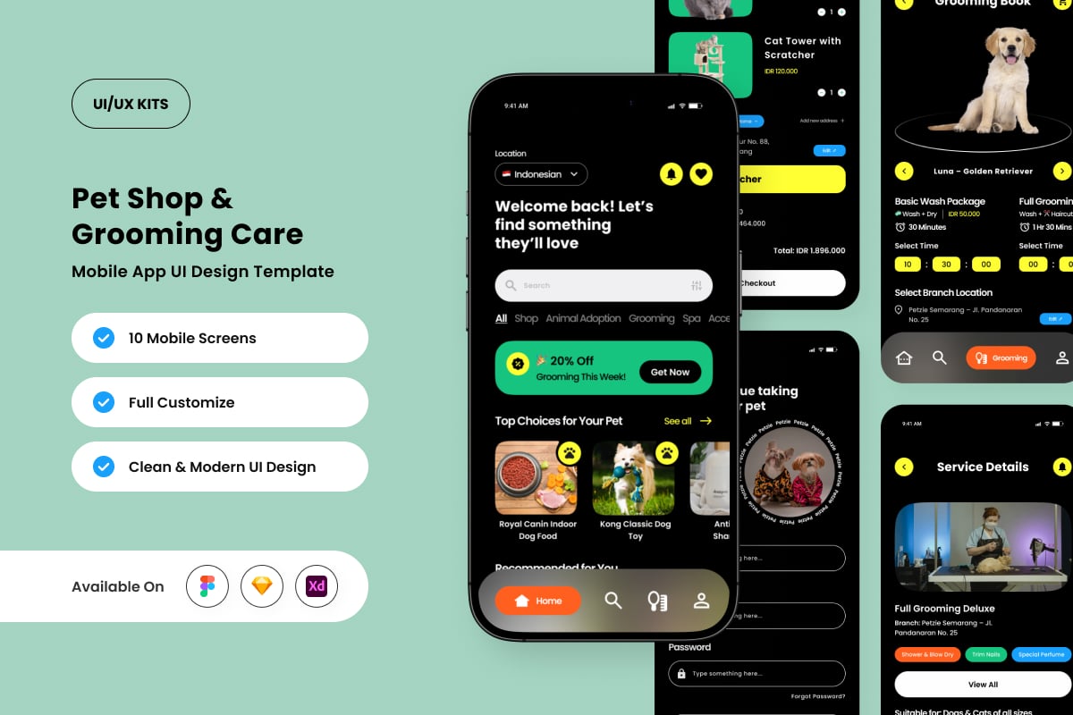 宠物护理应用APP UI KIT (FIG,SKETCH,XD)