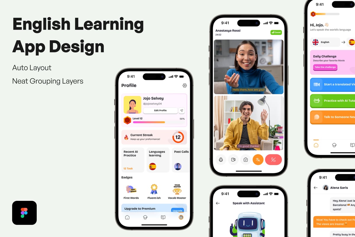 英语学习应用APP UI KIT (FIG)