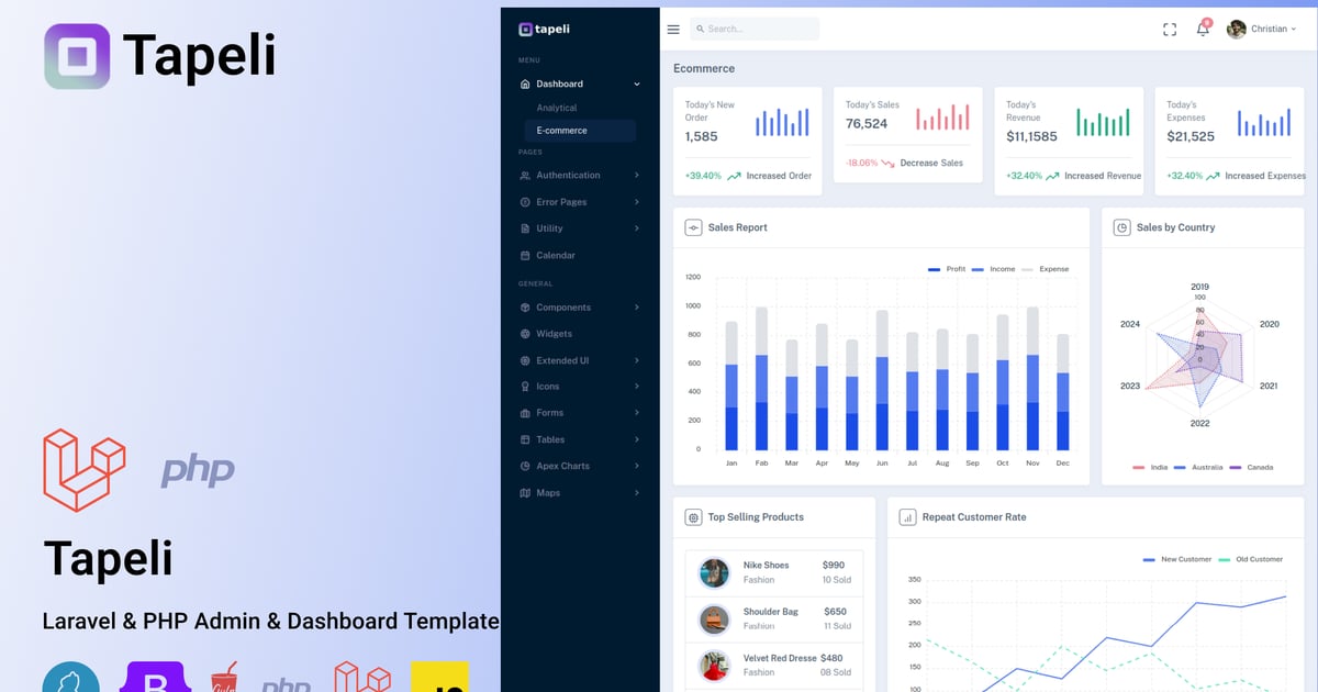 Tapeli – Laravel & PHP 管理仪表板模板