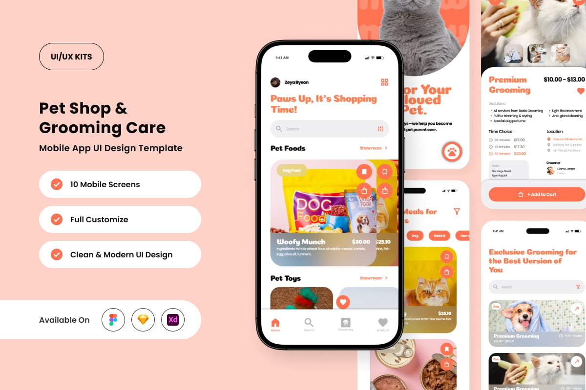 宠物健康与美容应用APP UI KIT (FIG,SKETCH,XD)