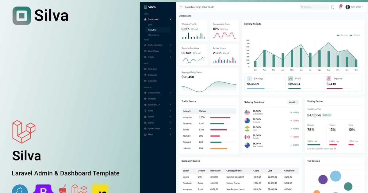 Silva – Laravel 12 管理仪表板模板