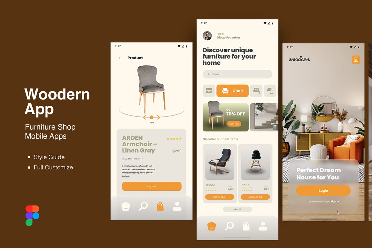 木制 - 家具商店移动应用APP UI KIT (FIG)