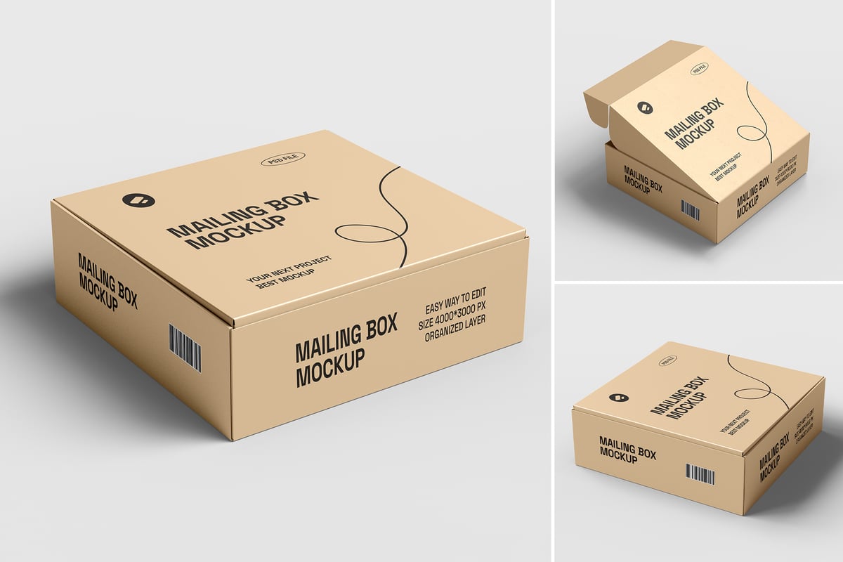 牛皮纸邮件盒飞机盒品牌模型套件样机 (PSD)