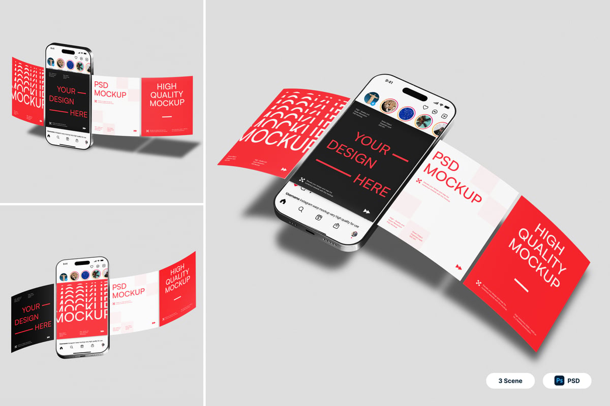 Instagram UI设计模型样机 (PSD)