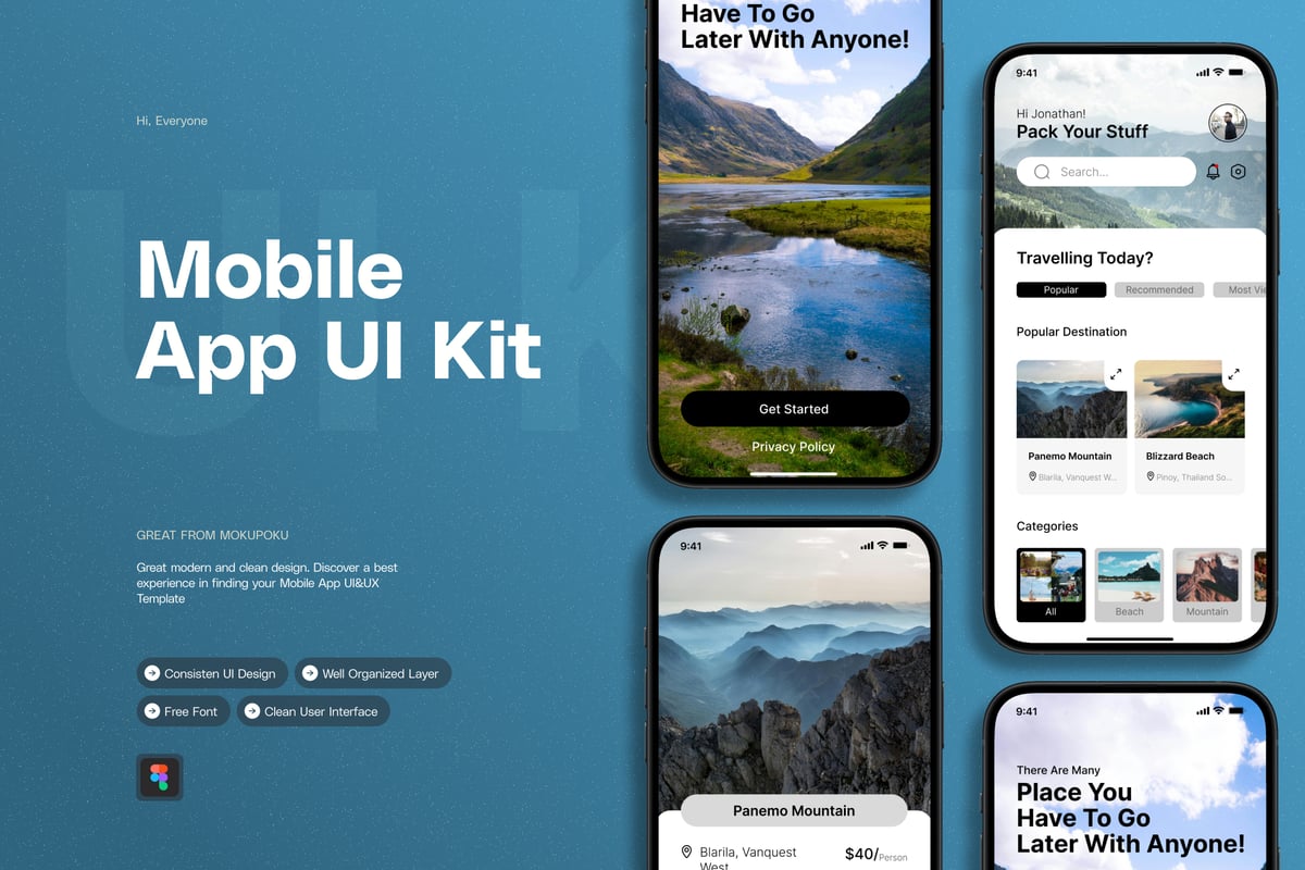 旅行 - 移动应用APP UI kit (FIG)
