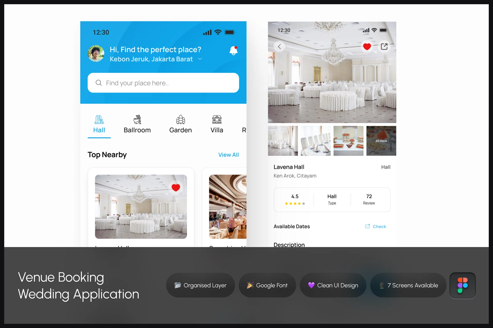场地预订婚礼 - 移动应用APP UI KIT (FIG)