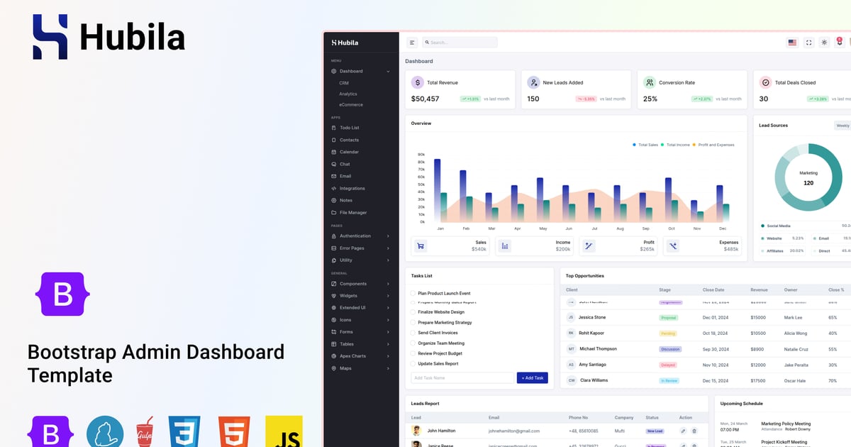 Hubila – Bootstrap 管理和仪表板 UI 套件