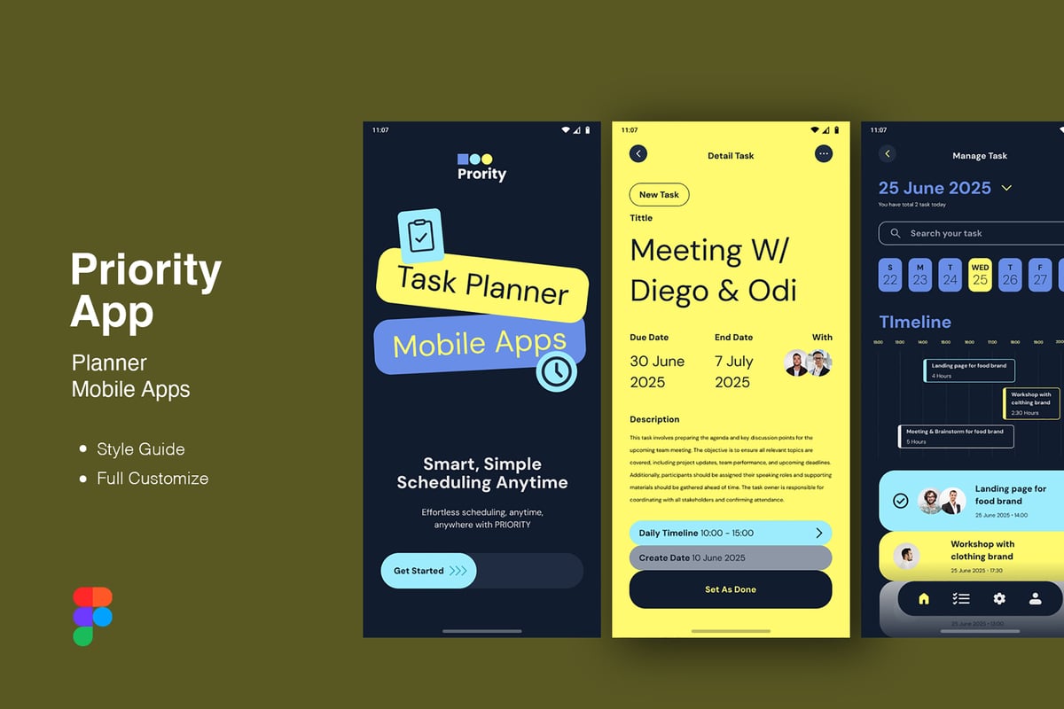 项目管理优先级管理 - 计划者移动应用APP UI KIT (FIG)