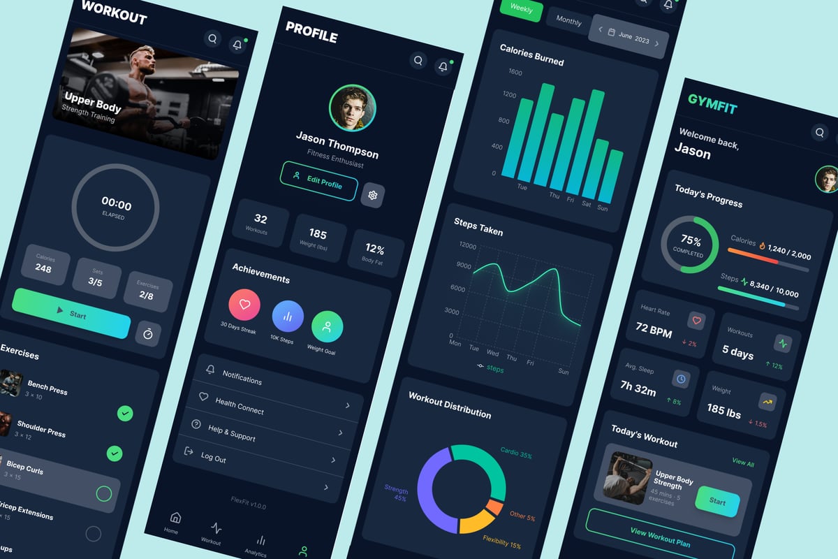 体育馆健身锻炼移动应用APP UI KIT (FIG)