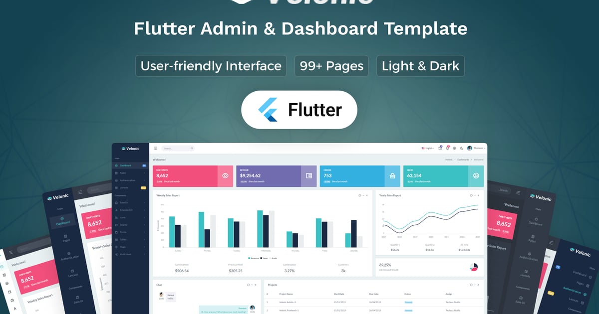 Velonic – Flutter 管理与仪表盘 UI 套件
