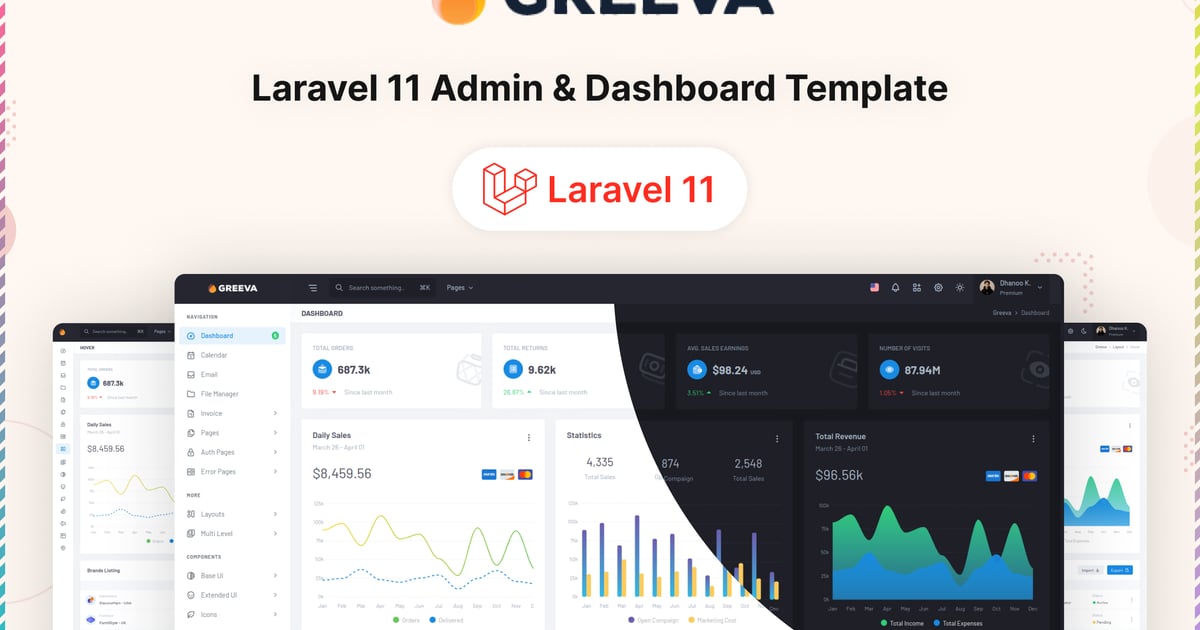Greeva – Laravel 11 管理及仪表盘模板
