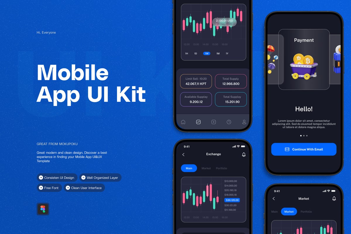 加密暗模式 - 移动应用APP UI KIT (AI,EPS,FIG,PSD)